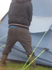 A Man pisses on HIS OWN tent